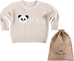 1st First Birthday Outfit Girl Boy One Sweater Embroidery Knit Pullover Fall Winter Clothes with Baby Gift Bag