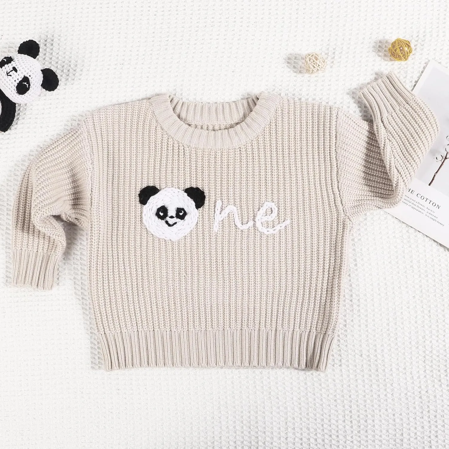 1st First Birthday Outfit Girl Boy One Sweater Embroidery Knit Pullover Fall Winter Clothes with Baby Gift Bag