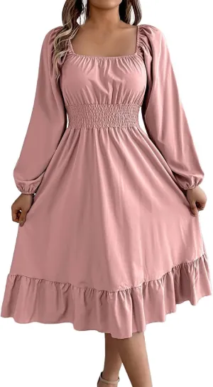 2025 Women Summer Dress Long Lantern Sleeve Square Neck Backless Sexy Dress Ruffle Elastic Waist A-Line Mini Dresses