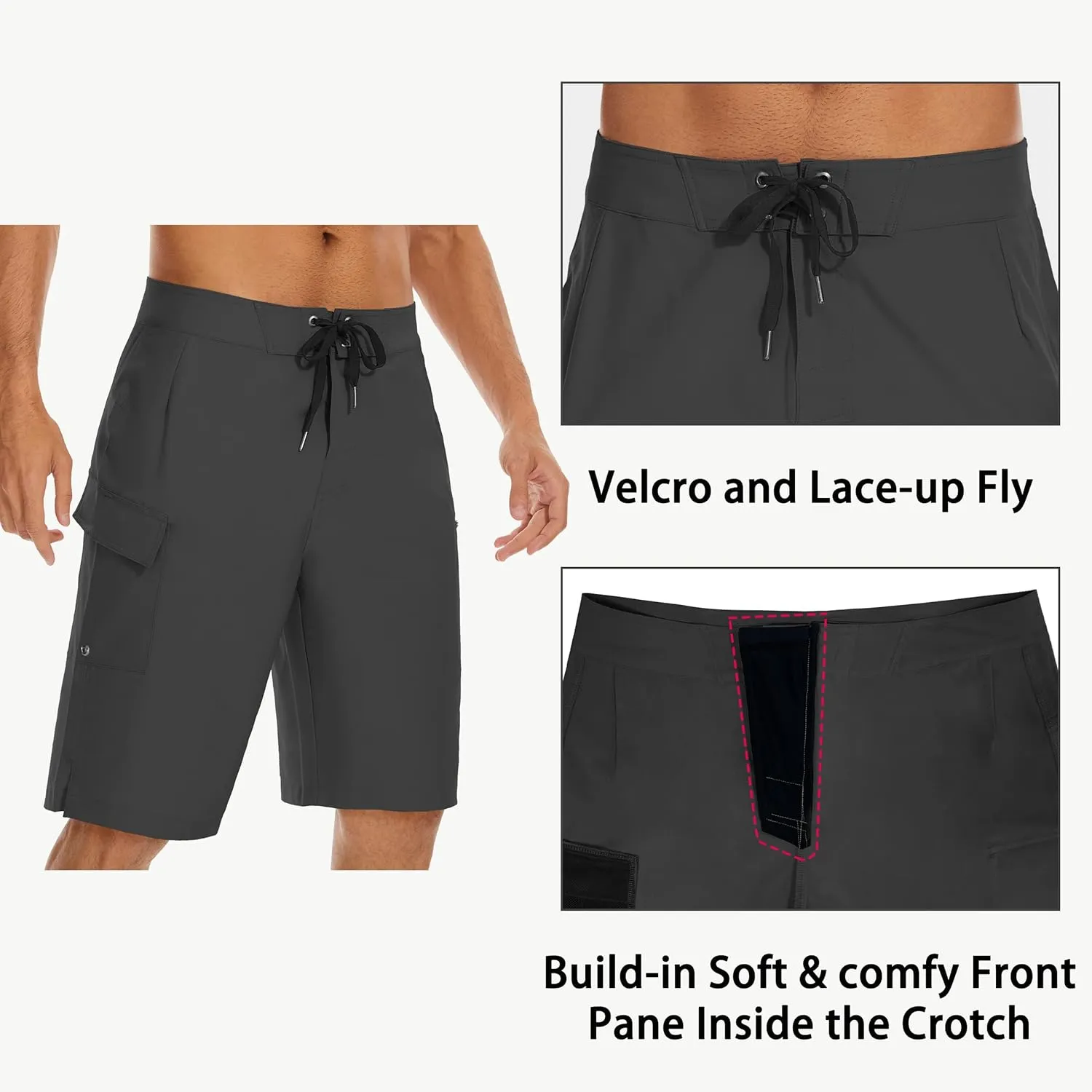 22" Men's Board Shorts Swimwear No Mesh Lining - Long Swim Trunks Surf Shorts Bathing Suit with Zipper Pocket UPF50 