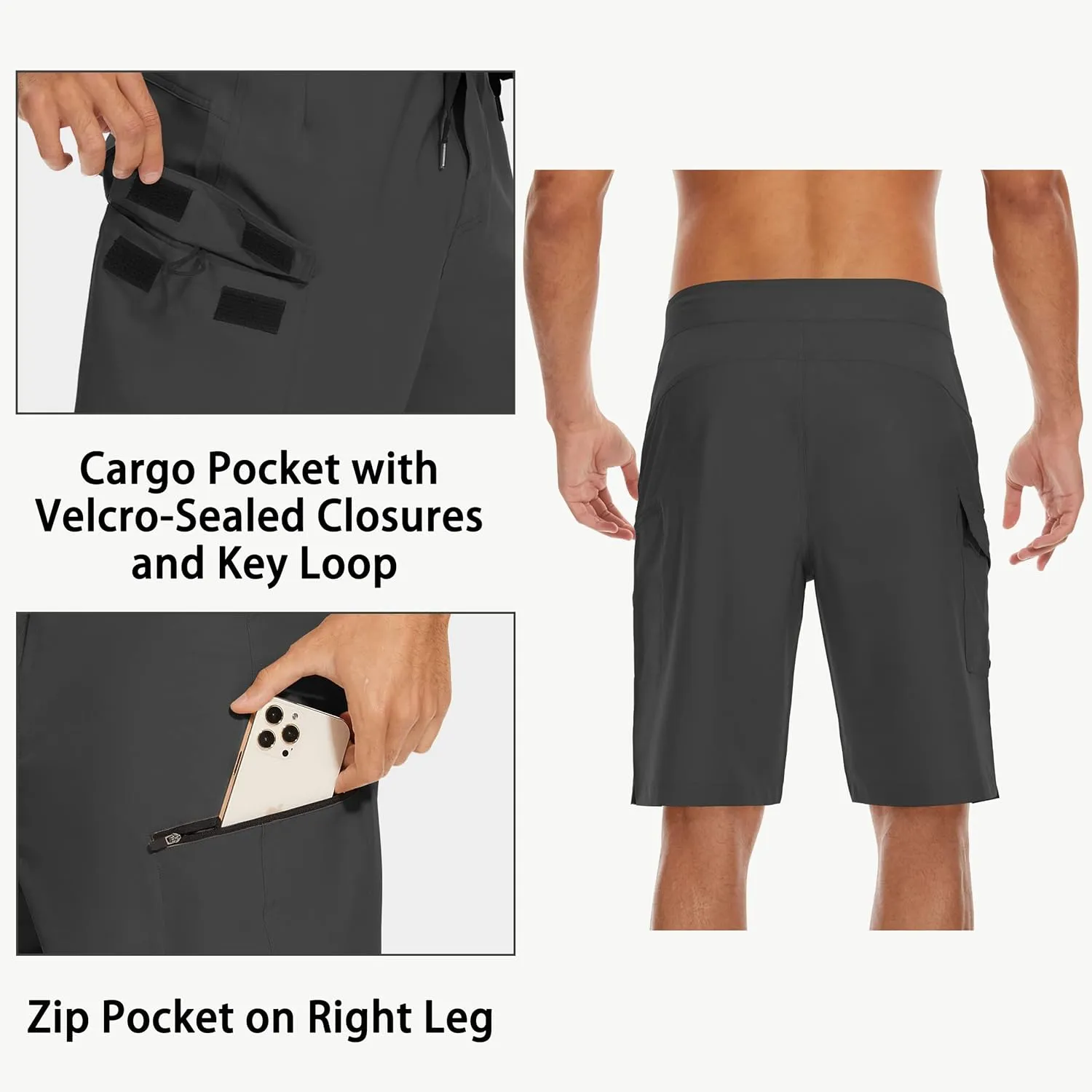 22" Men's Board Shorts Swimwear No Mesh Lining - Long Swim Trunks Surf Shorts Bathing Suit with Zipper Pocket UPF50 