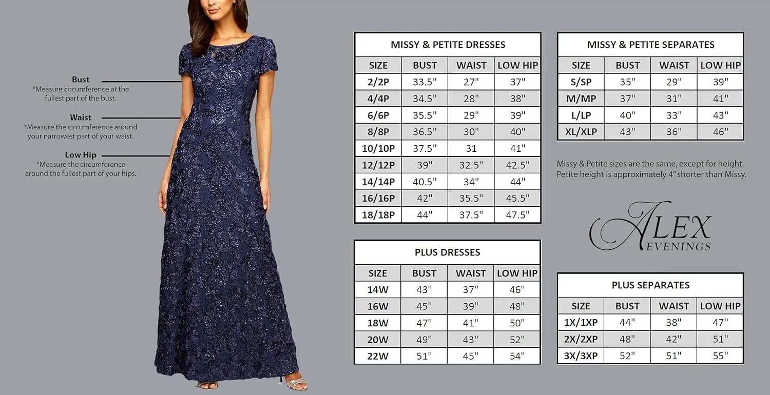 Alex Evenings Women's Long Column Dress with Sweetheart Neck (Petite and Regular)