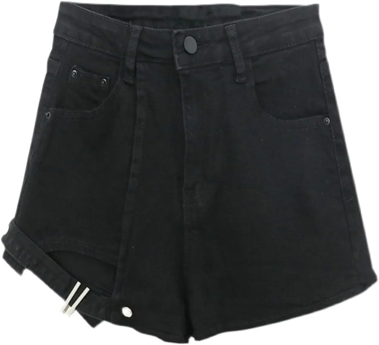 Andongnywell Women's Casual Buttoned Strap Hem High Waist Denim Skorts Skirt Shorts 2024 Trendy Jeans Shorts with Pockets
