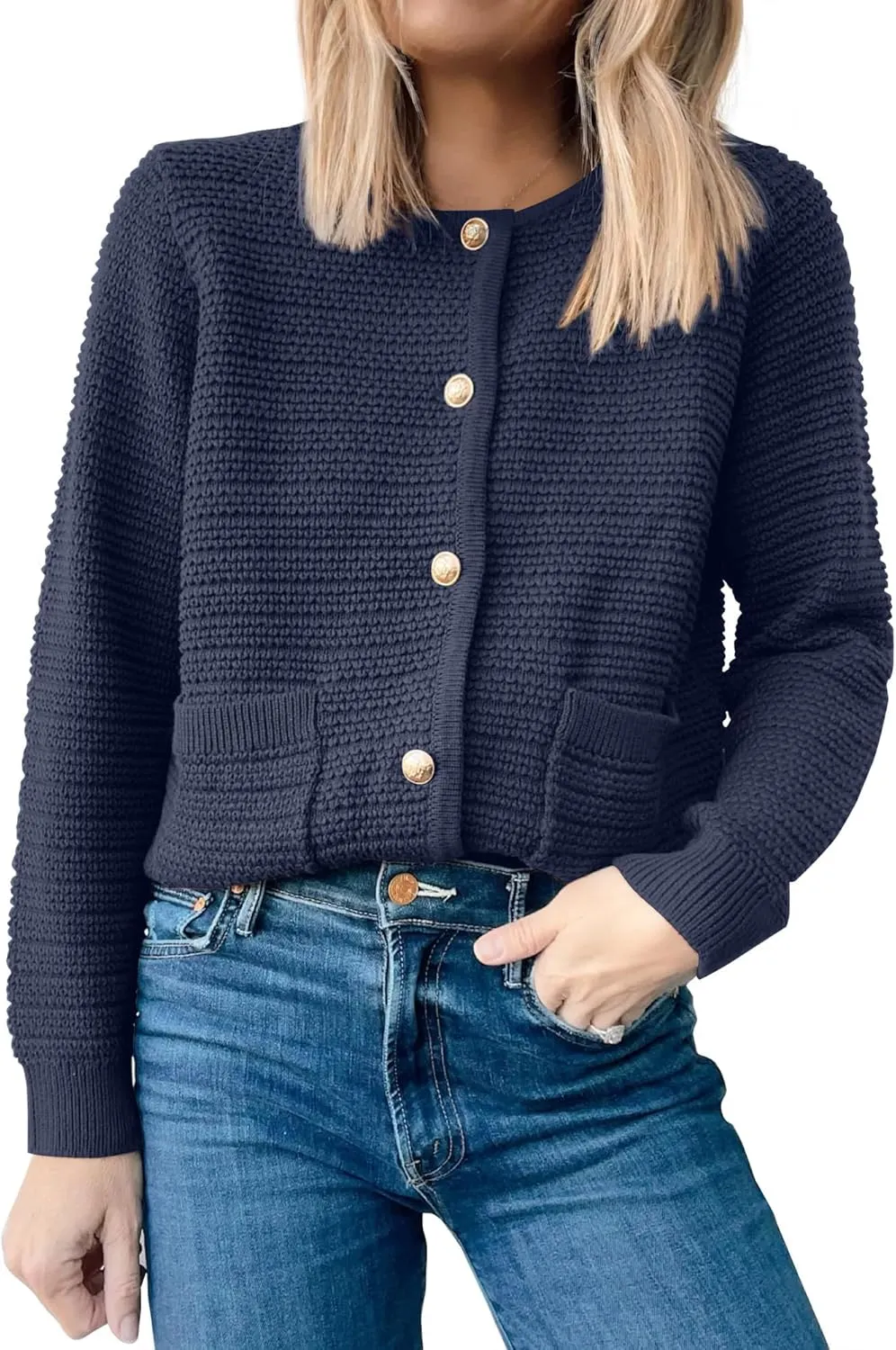 ANRABESS Women's Tweed Knit Cardigan Sweater Casual Long Sleeve Cropped Button Down Lady Jackets 2025 Spring Fashion Outwear
