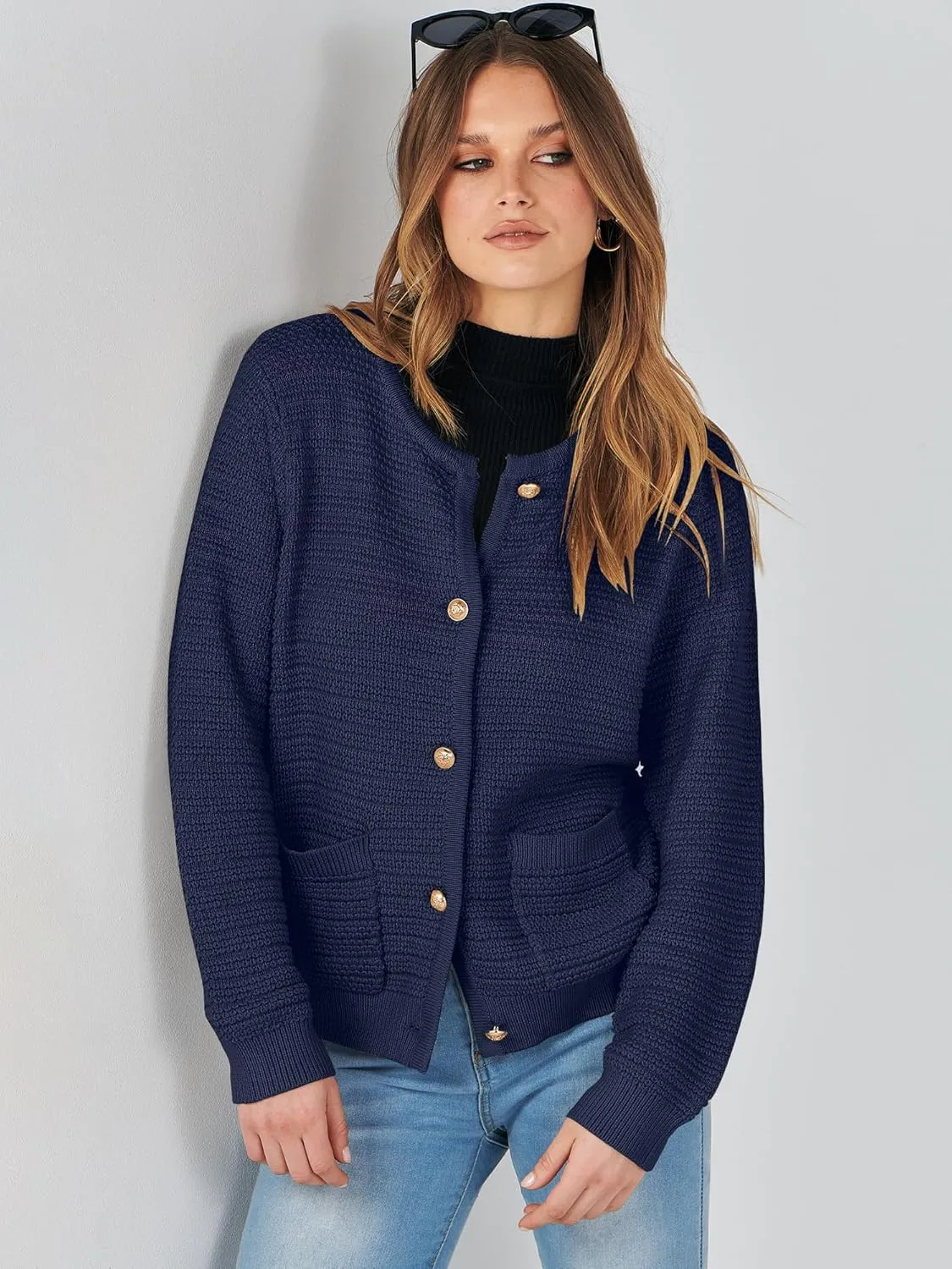 ANRABESS Women's Tweed Knit Cardigan Sweater Casual Long Sleeve Cropped Button Down Lady Jackets 2025 Spring Fashion Outwear