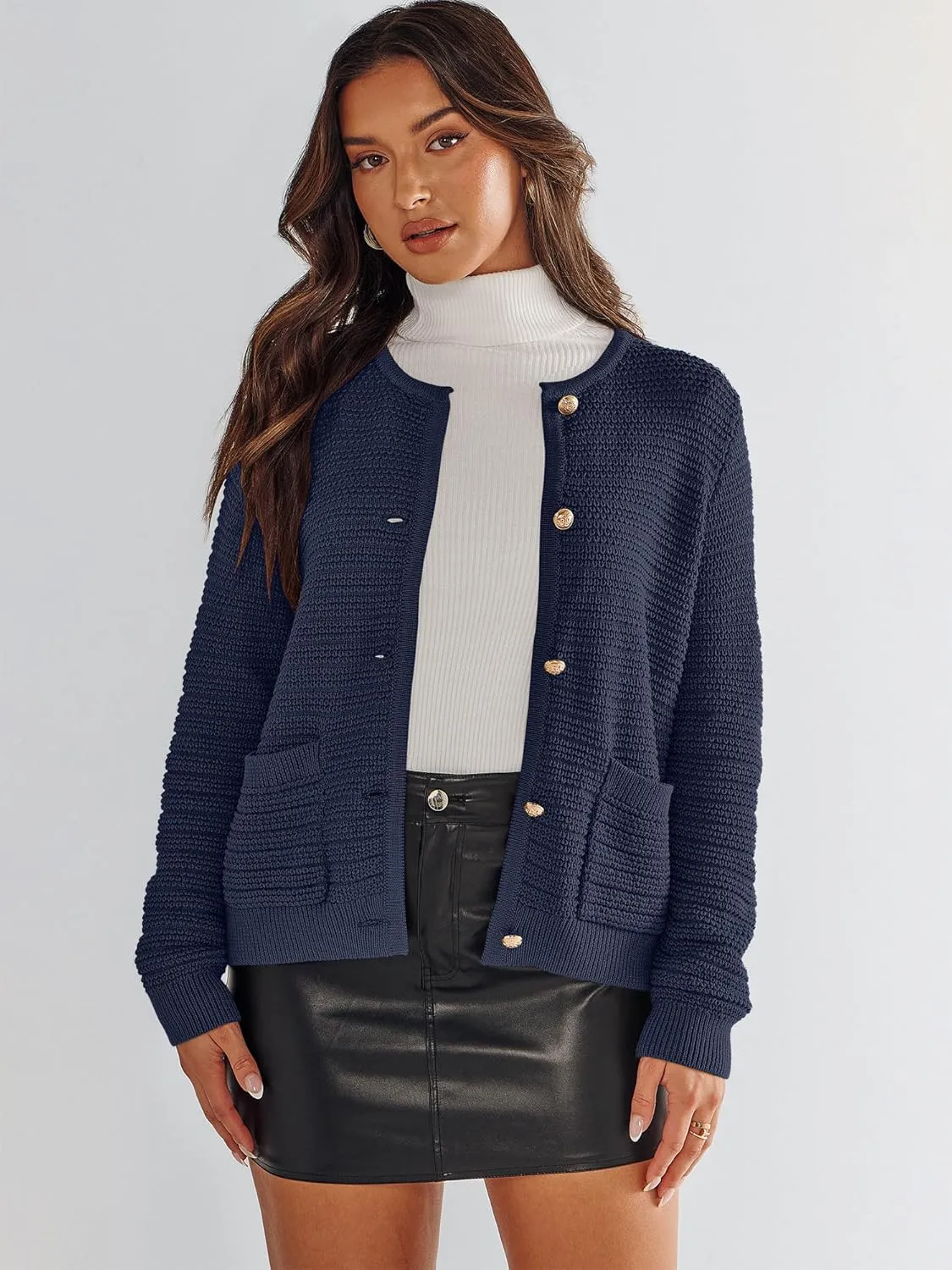 ANRABESS Women's Tweed Knit Cardigan Sweater Casual Long Sleeve Cropped Button Down Lady Jackets 2025 Spring Fashion Outwear