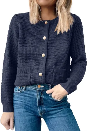 ANRABESS Women's Tweed Knit Cardigan Sweater Casual Long Sleeve Cropped Button Down Lady Jackets 2025 Spring Fashion Outwear