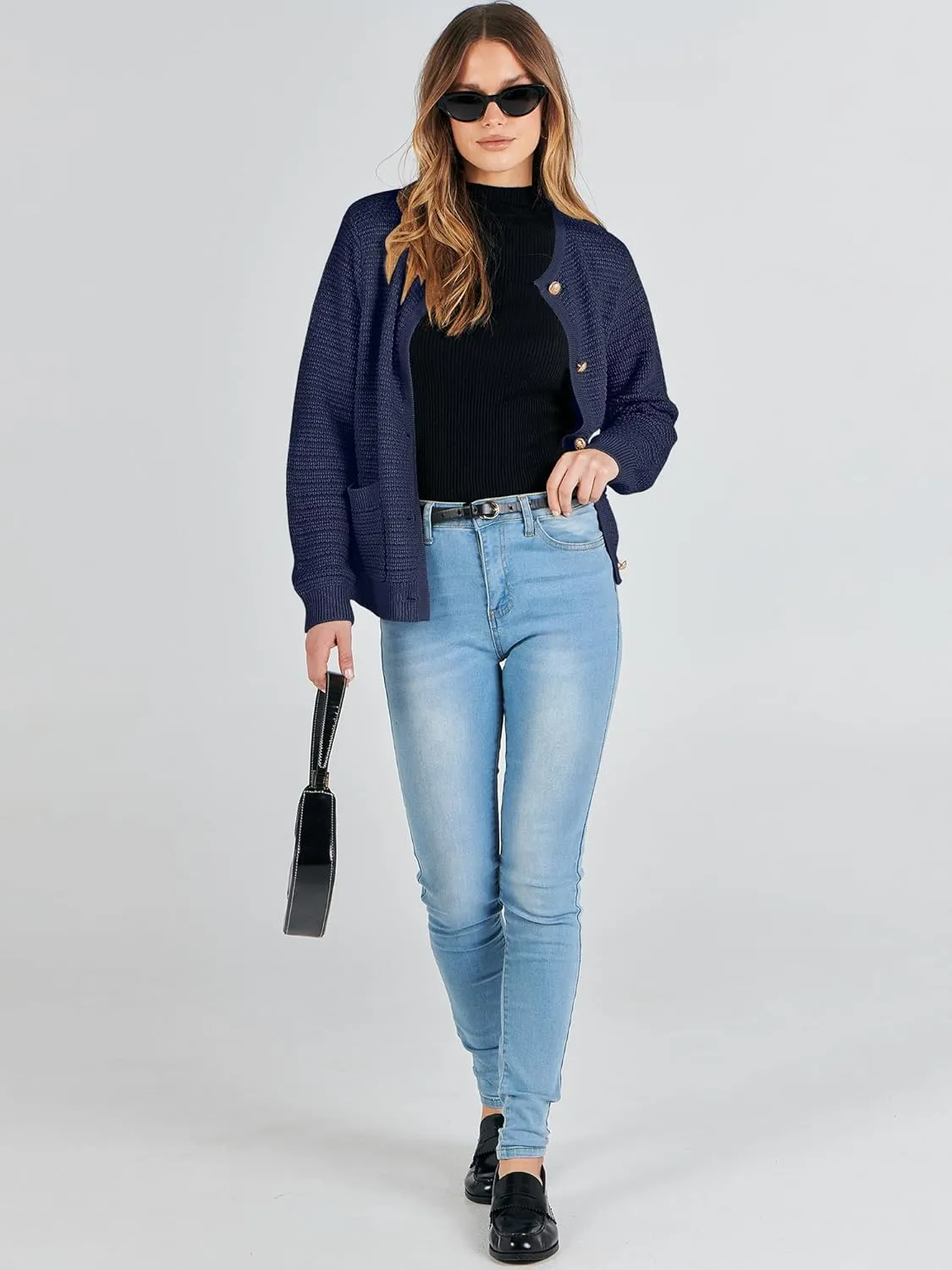 ANRABESS Women's Tweed Knit Cardigan Sweater Casual Long Sleeve Cropped Button Down Lady Jackets 2025 Spring Fashion Outwear