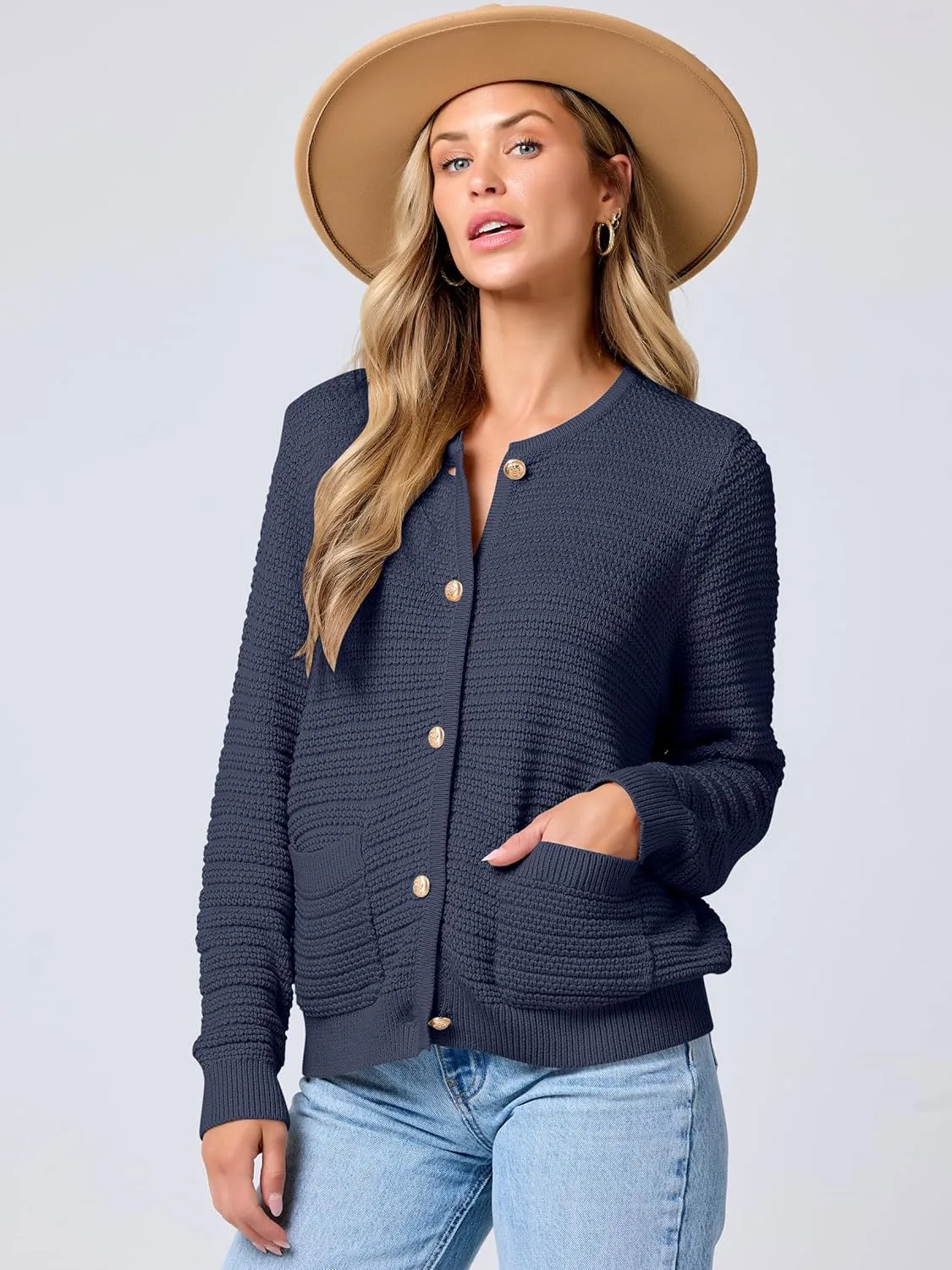 ANRABESS Women's Tweed Knit Cardigan Sweater Casual Long Sleeve Cropped Button Down Lady Jackets 2025 Spring Fashion Outwear