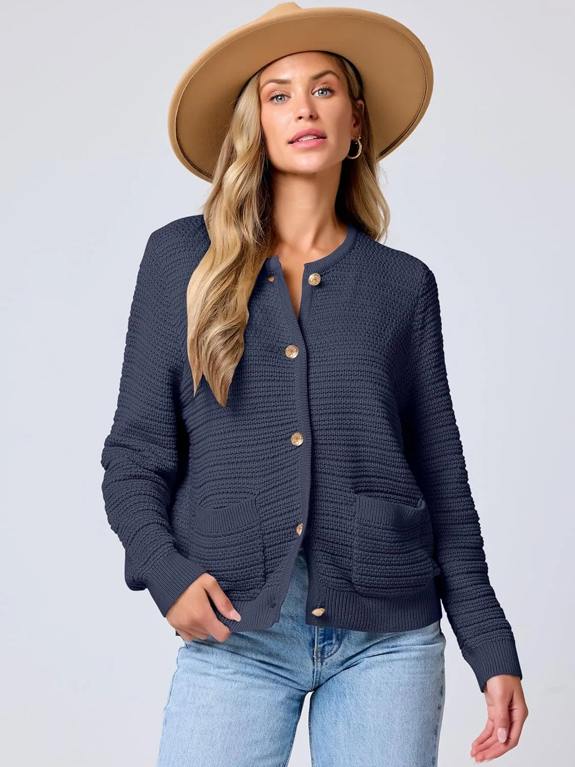 ANRABESS Women's Tweed Knit Cardigan Sweater Casual Long Sleeve Cropped Button Down Lady Jackets 2025 Spring Fashion Outwear