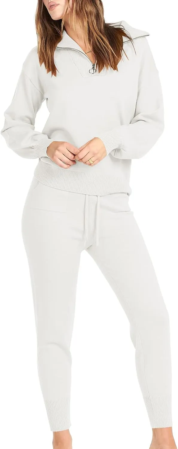 ANRABESS Women's Two Piece Outfits Sweater Sets Long Sleeve Zip Up Knit Pullover Jogger Pants Tracksuit 2024 Fall Lounge Sets