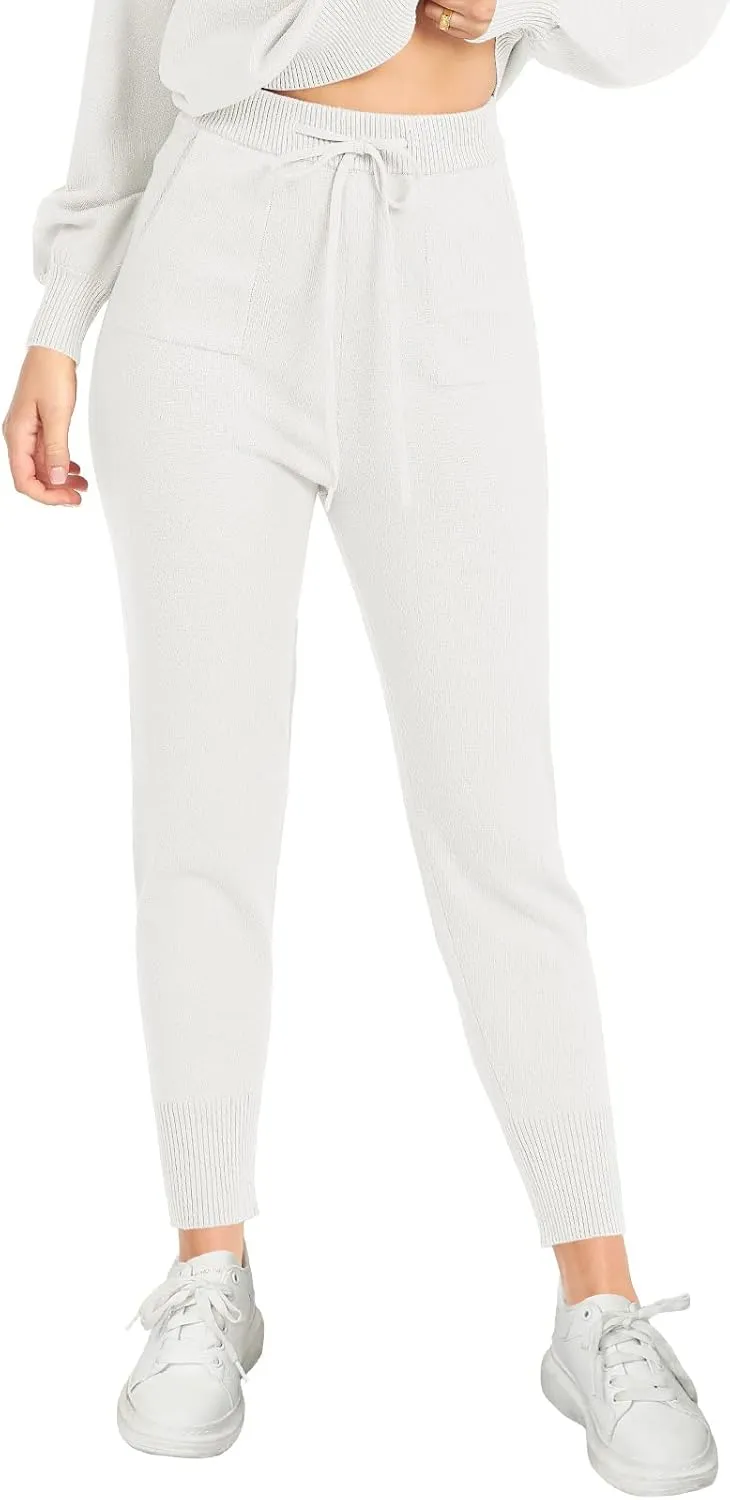 ANRABESS Women's Two Piece Outfits Sweater Sets Long Sleeve Zip Up Knit Pullover Jogger Pants Tracksuit 2024 Fall Lounge Sets