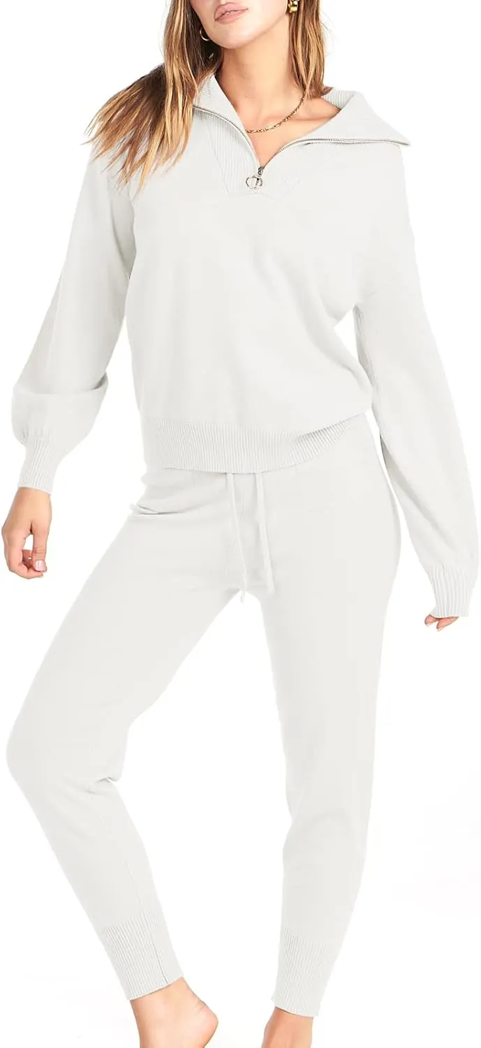 ANRABESS Women's Two Piece Outfits Sweater Sets Long Sleeve Zip Up Knit Pullover Jogger Pants Tracksuit 2024 Fall Lounge Sets