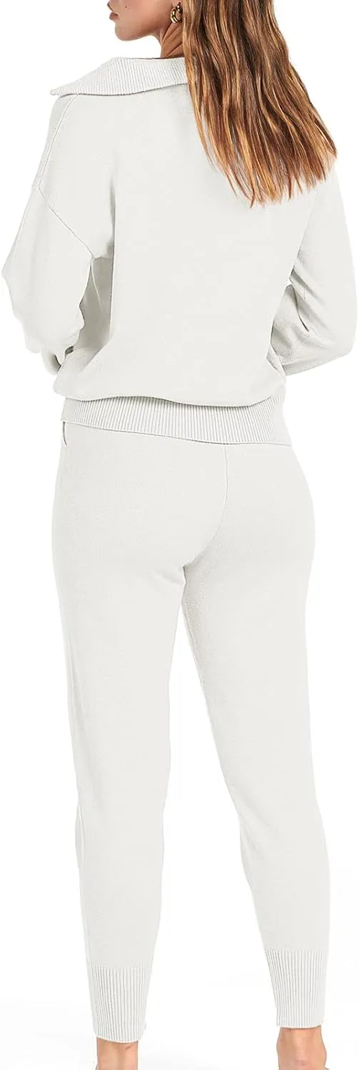 ANRABESS Women's Two Piece Outfits Sweater Sets Long Sleeve Zip Up Knit Pullover Jogger Pants Tracksuit 2024 Fall Lounge Sets