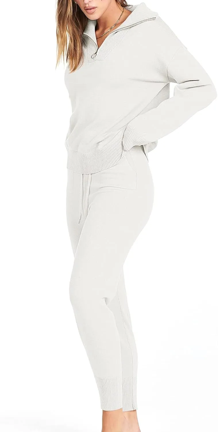 ANRABESS Women's Two Piece Outfits Sweater Sets Long Sleeve Zip Up Knit Pullover Jogger Pants Tracksuit 2024 Fall Lounge Sets