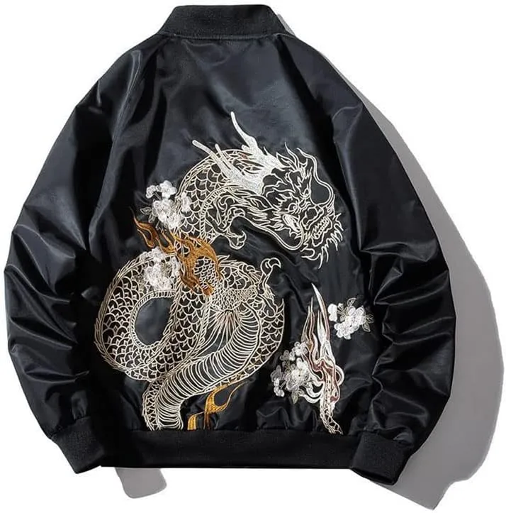 Aoleaky Spring/Winter Bomber Jacket Hip Hop Dragon Embroidery,Yokosuka Style Men's Coat