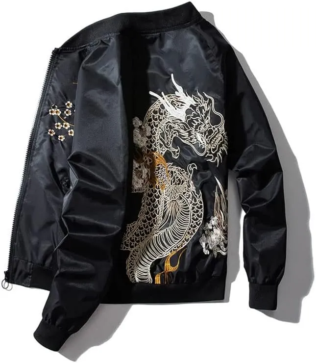 Aoleaky Spring/Winter Bomber Jacket Hip Hop Dragon Embroidery,Yokosuka Style Men's Coat
