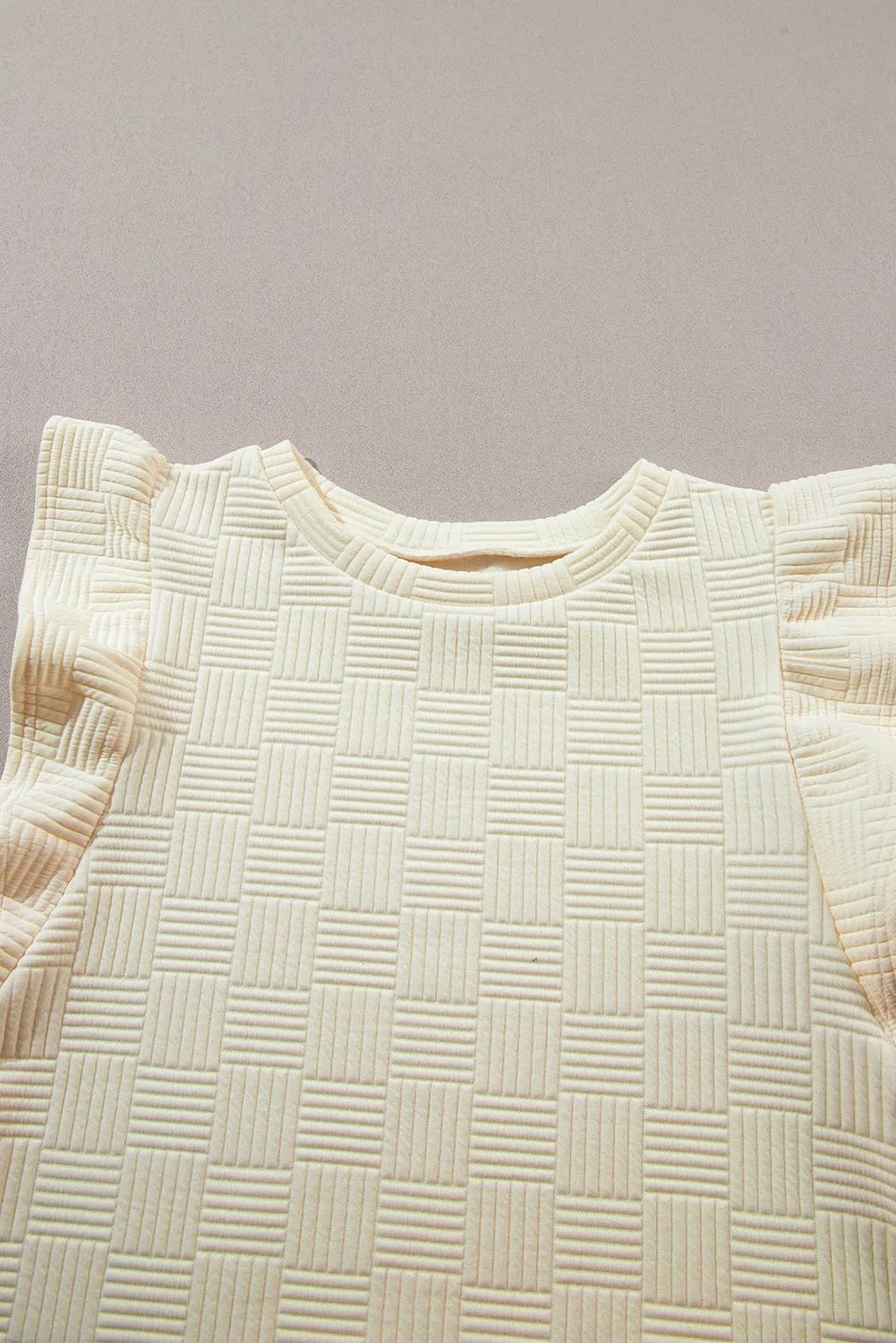 Apricot Textured Ruffled Sleeve Tee and Drawstring Shorts Set