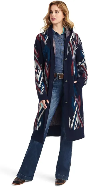 ARIAT Women's Coatigan Chimayo Sweater, Navy Jacquard
