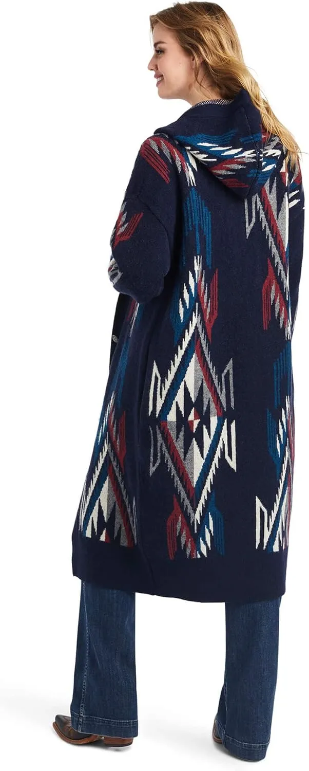 ARIAT Women's Coatigan Chimayo Sweater, Navy Jacquard