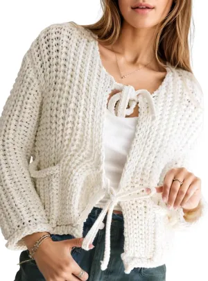 Arssm Womens Tie Front Cardigan Sweaters Cropped Chunky Open Front Knit Sweater Long Sleeve Loose Cardigan Outerwear