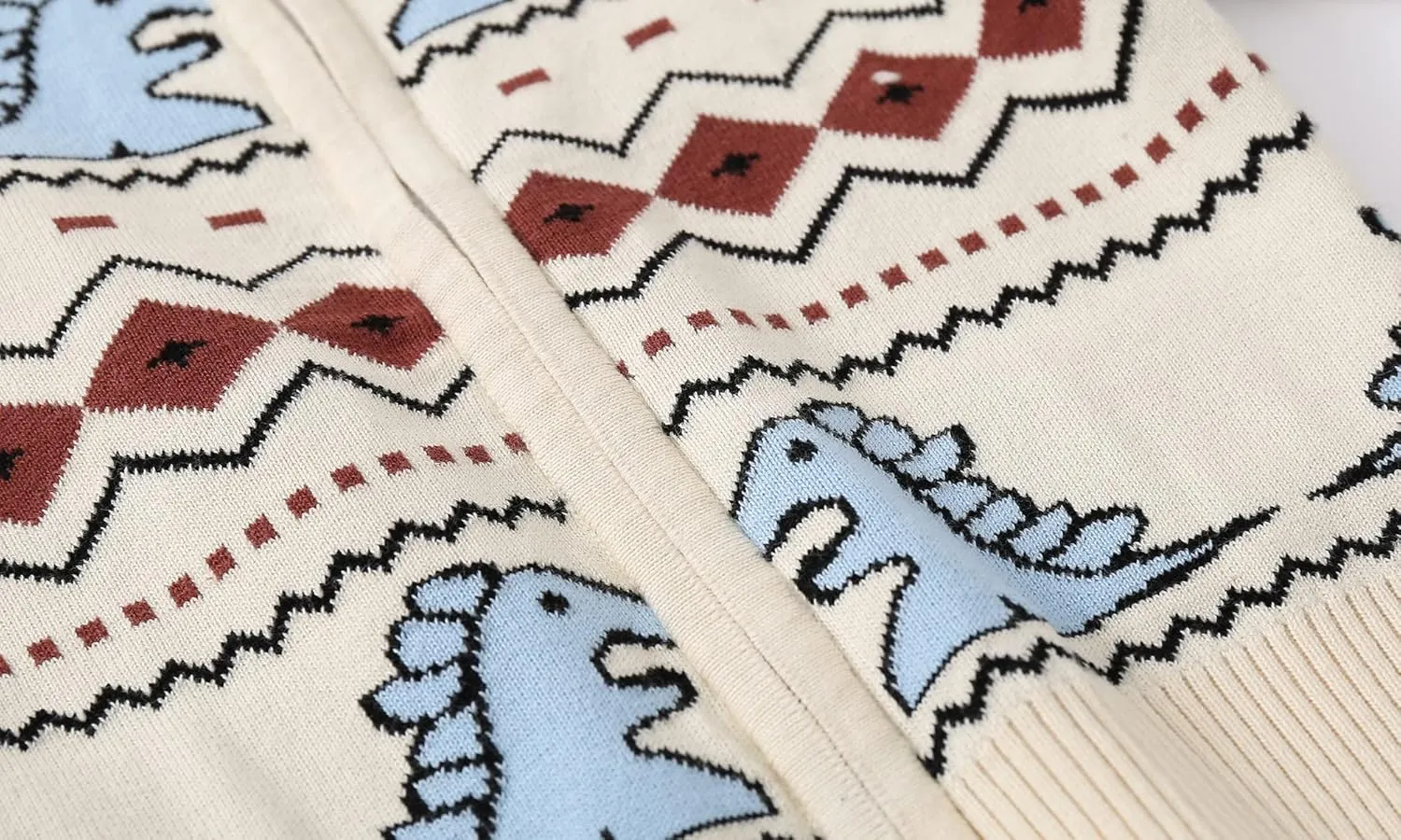 Baby Boys Girls Button Up Cardigan Sweater Dinosaur Full-Zip Long Sleeve V Neck Cartoon Embroidery Coat