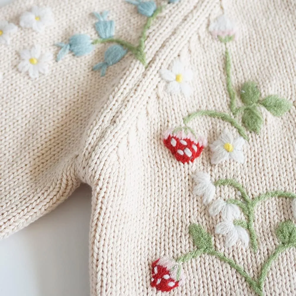 Baby Girls Knitted Cardigan Sweater Crewneck Knit Crochet Button Closure Cardigan Tops Coat Outwear for Toddler