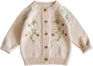 Baby Girls Knitted Cardigan Sweater Crewneck Knit Crochet Button Closure Cardigan Tops Coat Outwear for Toddler