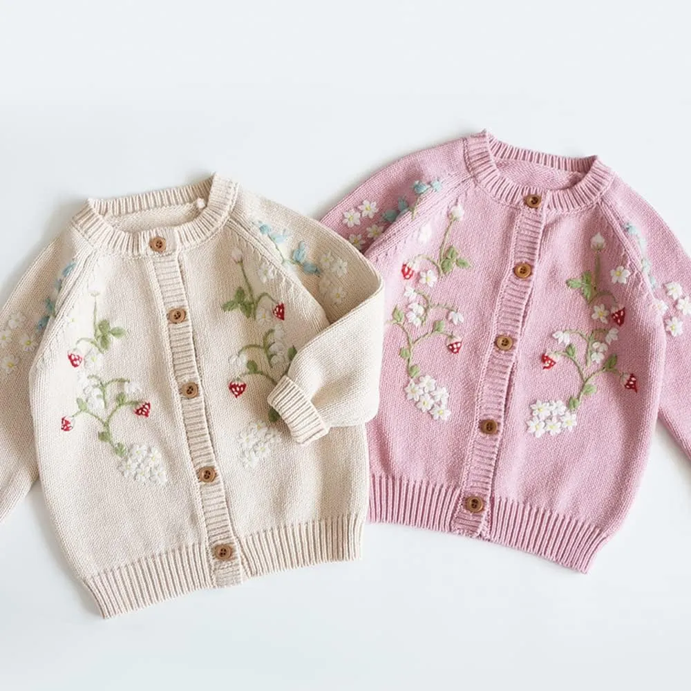 Baby Girls Knitted Cardigan Sweater Crewneck Knit Crochet Button Closure Cardigan Tops Coat Outwear for Toddler