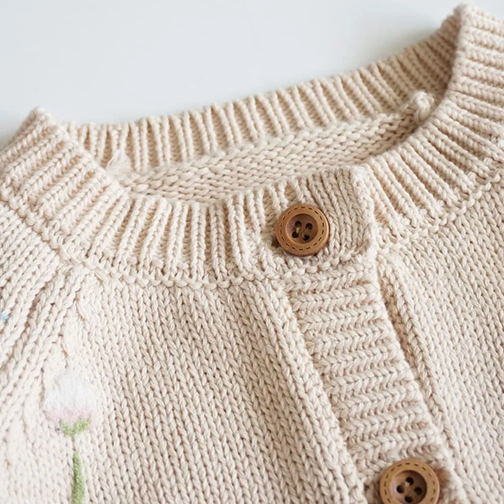 Baby Girls Knitted Cardigan Sweater Crewneck Knit Crochet Button Closure Cardigan Tops Coat Outwear for Toddler