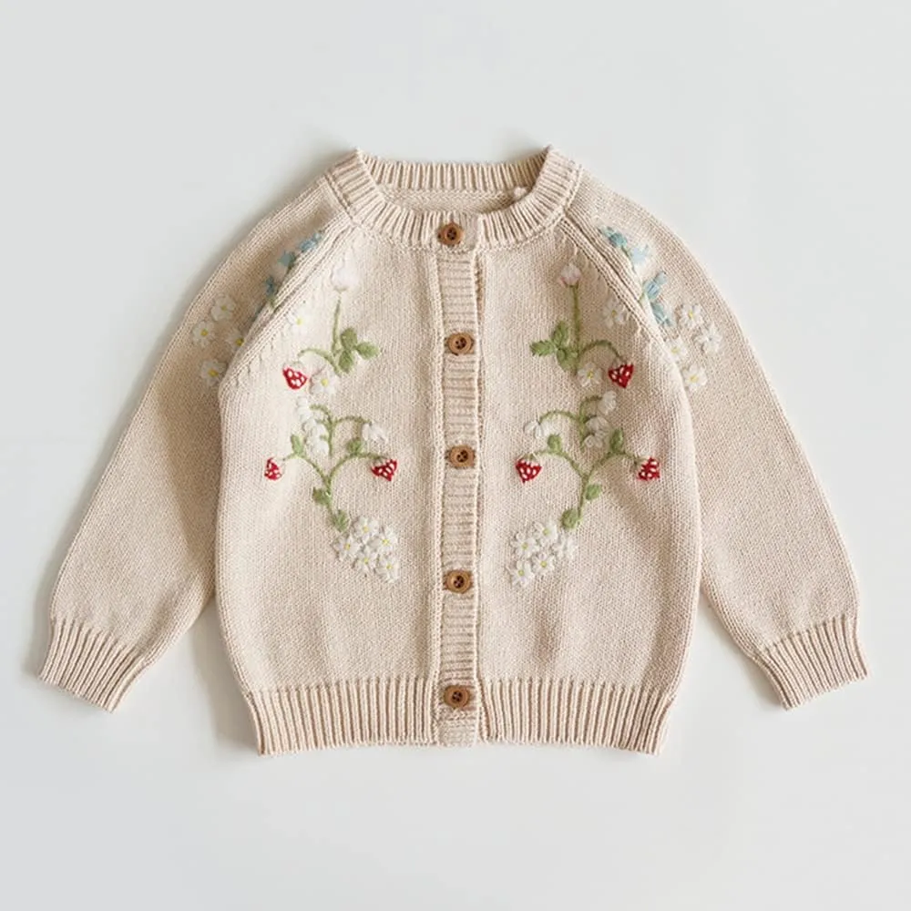 Baby Girls Knitted Cardigan Sweater Crewneck Knit Crochet Button Closure Cardigan Tops Coat Outwear for Toddler