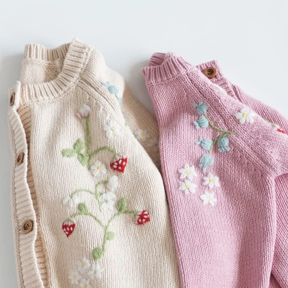 Baby Girls Knitted Cardigan Sweater Crewneck Knit Crochet Button Closure Cardigan Tops Coat Outwear for Toddler