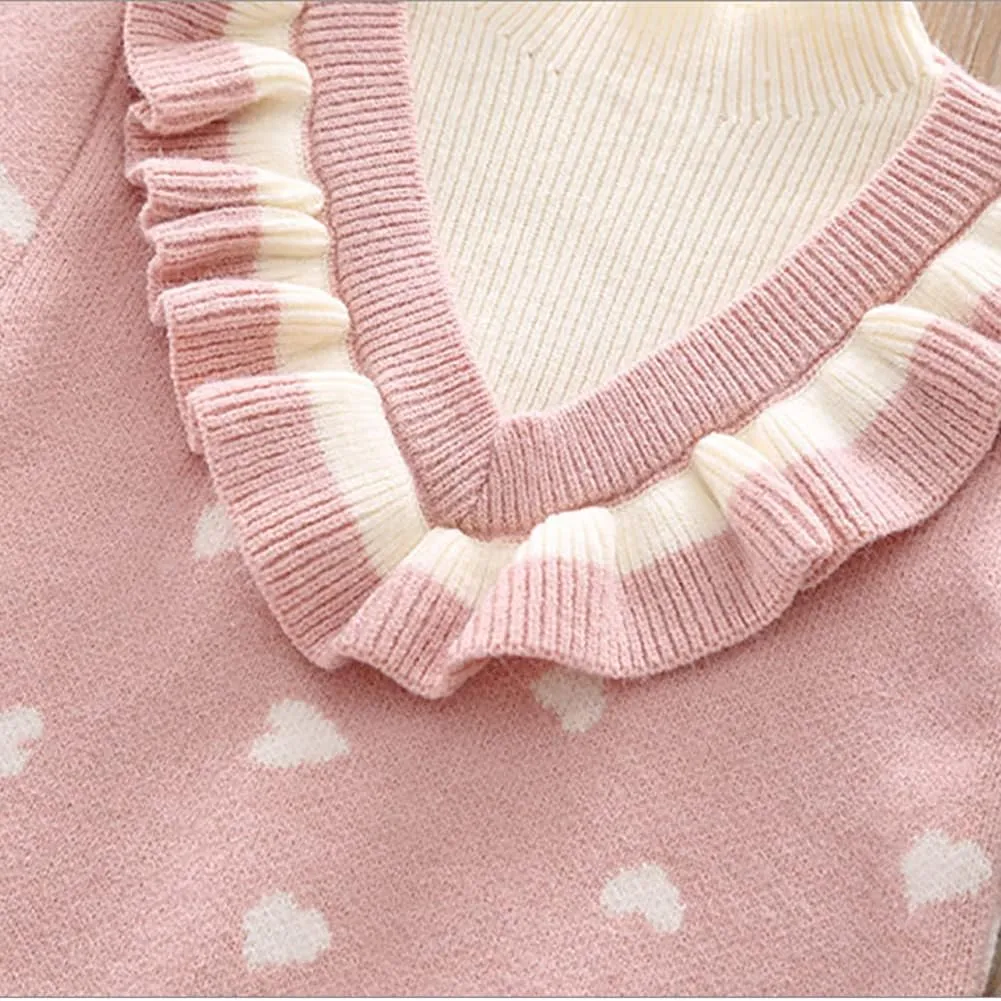 Baby Girls Knitted Sweater Dress Kids Floral Sweater Top   Ruffles Mini Skirt Outfits Fall Winter Clothes Set 2pcs