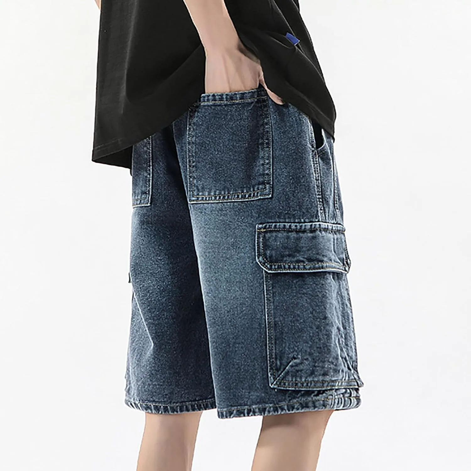 Baggy Jean Shorts for Men Casual Loose Fit Hip Hop Long Denim Shorts Trendy Outfits