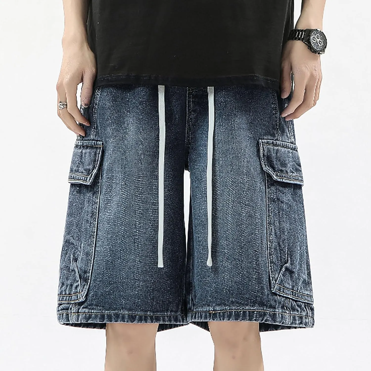 Baggy Jean Shorts for Men Casual Loose Fit Hip Hop Long Denim Shorts Trendy Outfits