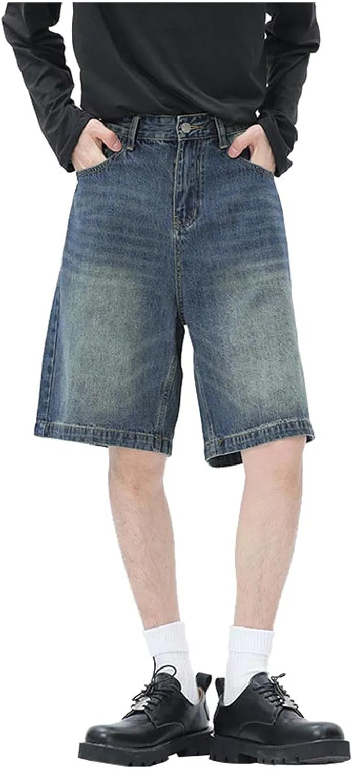Baggy Jean Shorts for Men Summer Casual Loose Fit Y2K Hip Hop Skateboard Denim Shorts Trendy Outfits