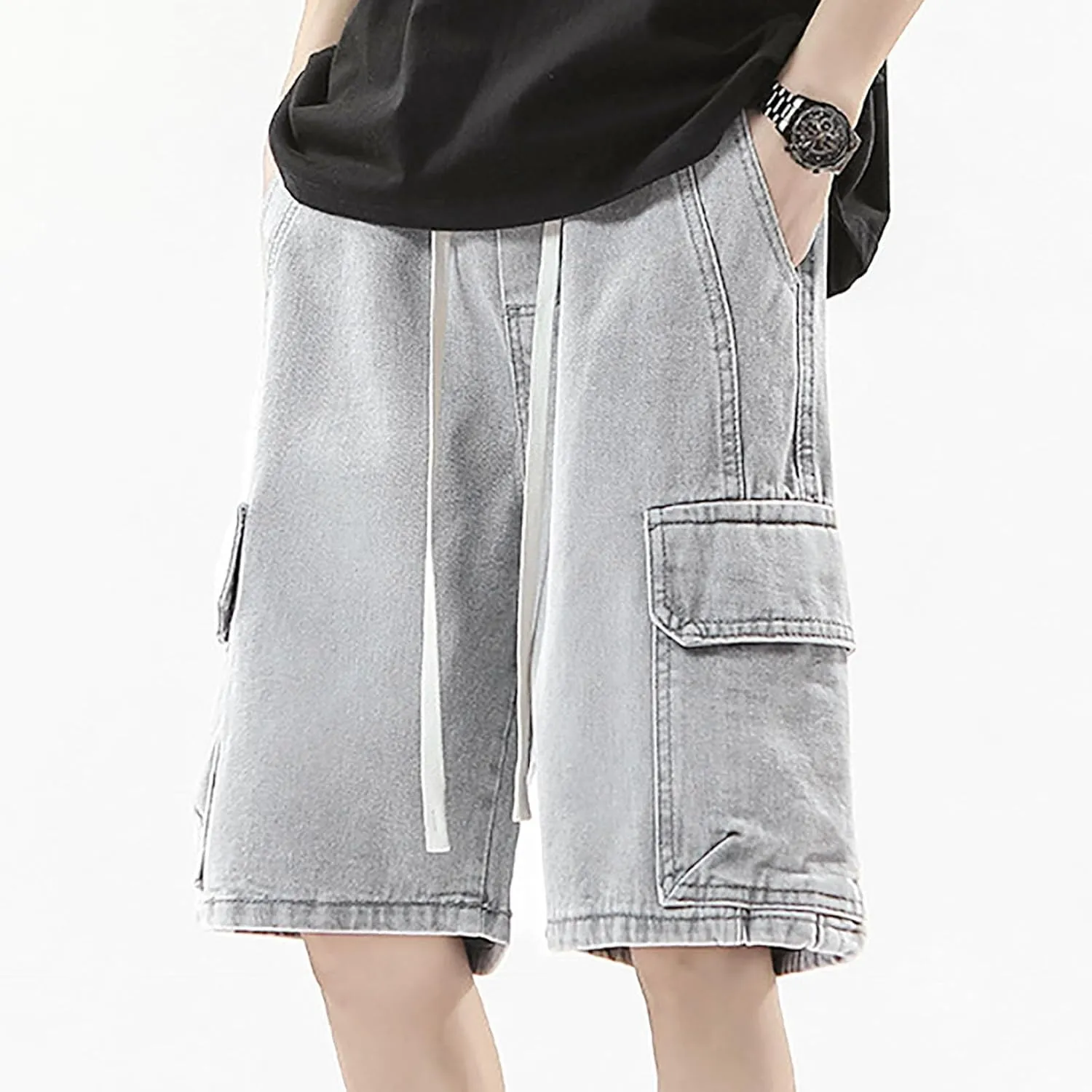 Baggy Jean Shorts for Men Summer Casual Loose Fit Y2K Hip Hop Skateboard Denim Shorts Trendy Outfits