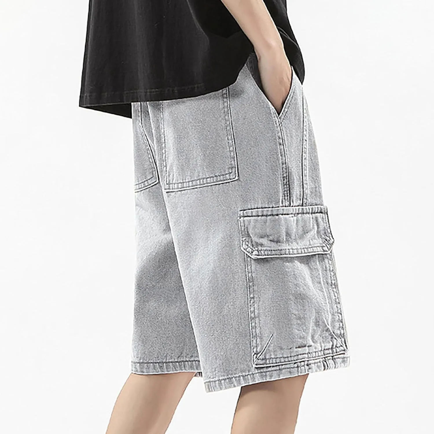 Baggy Jean Shorts for Men Summer Casual Loose Fit Y2K Hip Hop Skateboard Denim Shorts Trendy Outfits