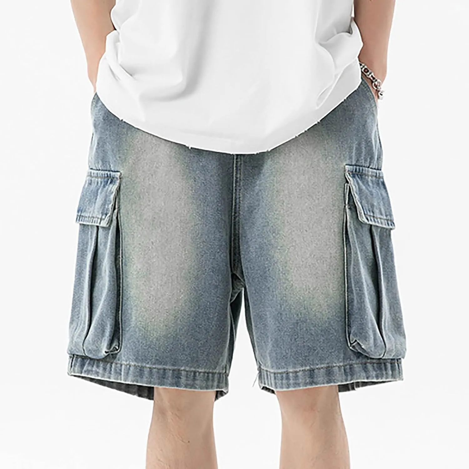 Baggy Jean Shorts for Men Summer Casual Loose Fit Y2K Hip Hop Skateboard Denim Shorts with Pockets
