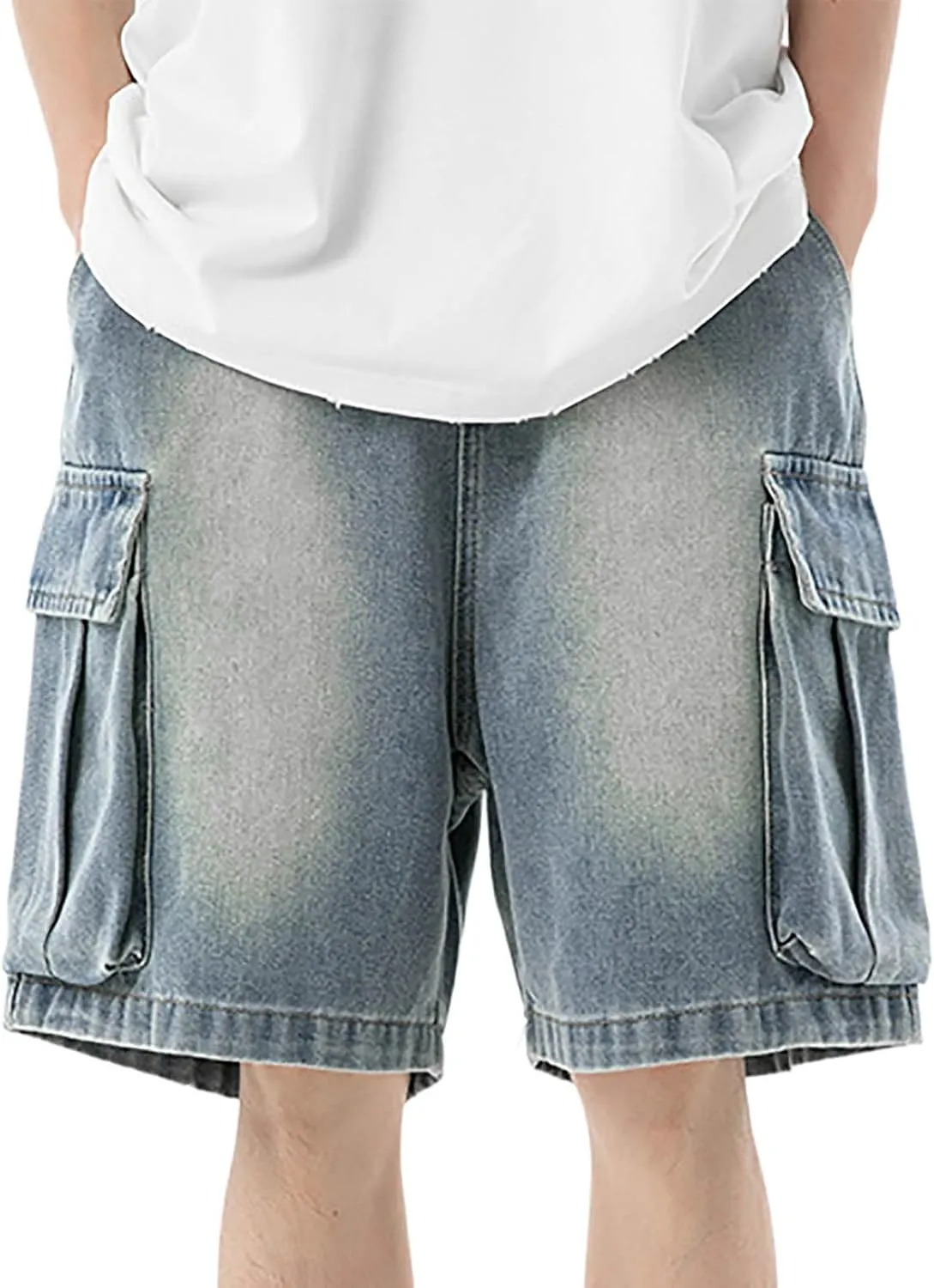 Baggy Jean Shorts for Men Summer Casual Loose Fit Y2K Hip Hop Skateboard Denim Shorts with Pockets