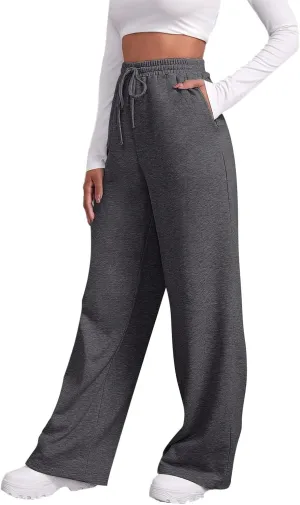 Baggy Wide Leg Sweatpants for Women Fleece Joggers with Pockets Comfy High Waist Lounge Pants Drawstring Sweat Pants