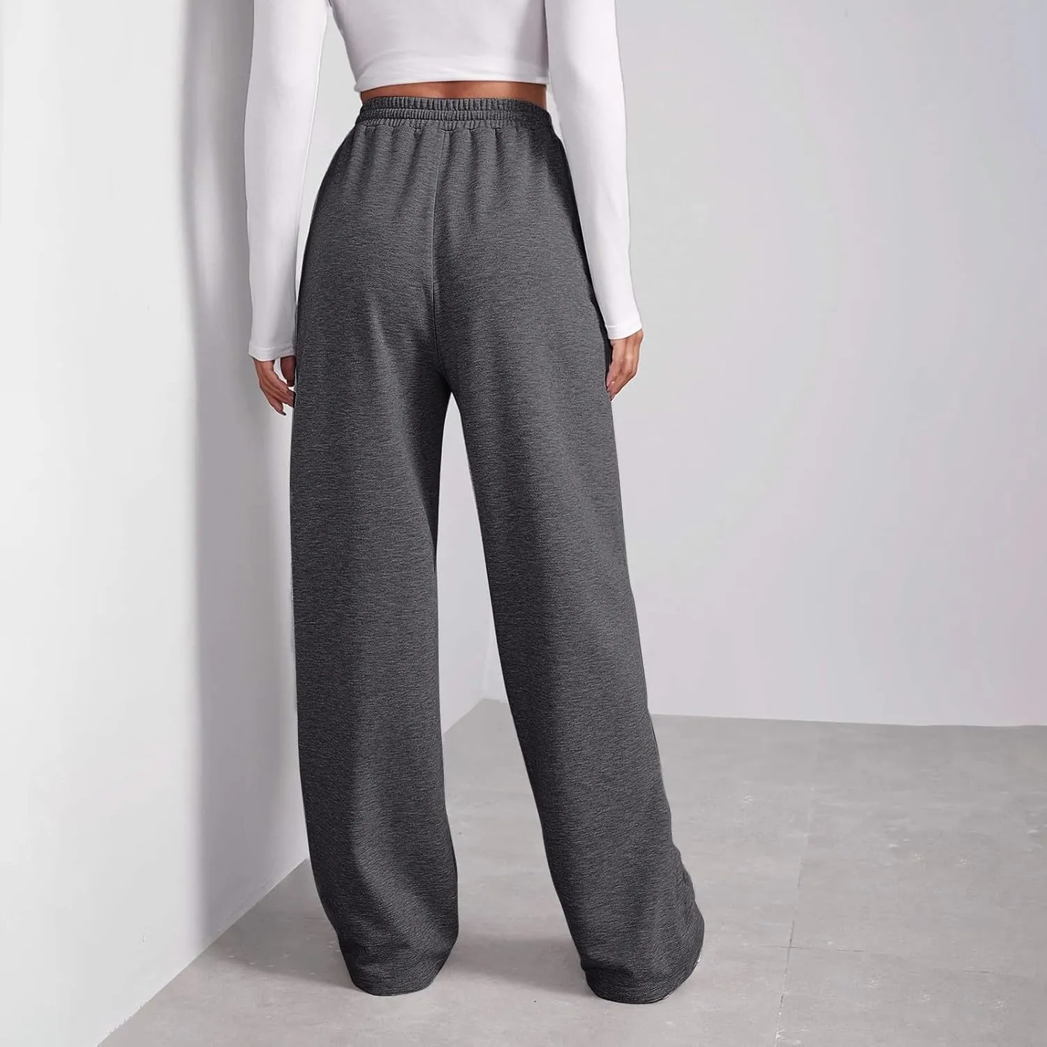 Baggy Wide Leg Sweatpants for Women Fleece Joggers with Pockets Comfy High Waist Lounge Pants Drawstring Sweat Pants