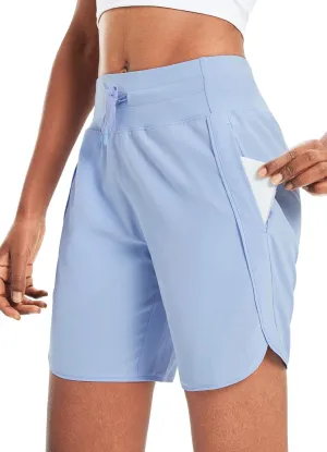 baleaf Women's 7" Athletic Long Running Shorts Workout Gym Quick Dry Hiking Shorts High Waisted Zipper Pocket