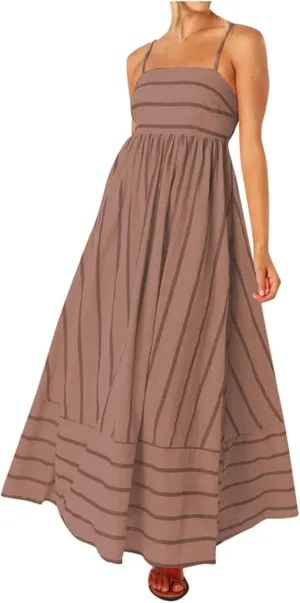 Beach Dresses for Women Summer Striped Back Smocked Maxi Dress Spaghetti Strap Cut Out Flowy A Line Long Sundresses