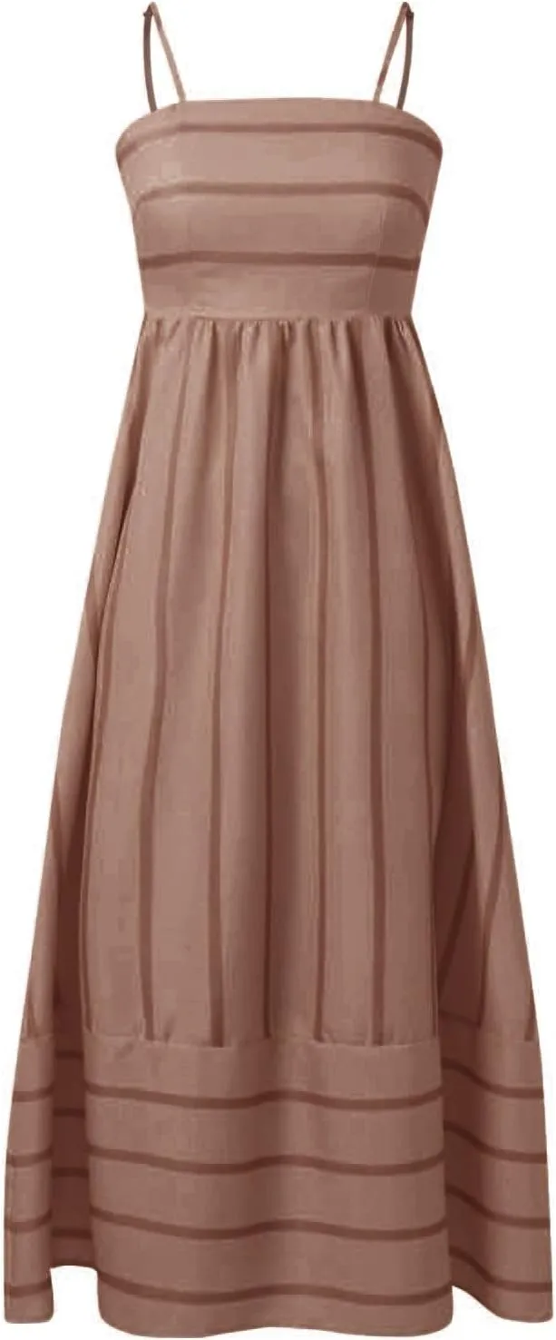 Beach Dresses for Women Summer Striped Back Smocked Maxi Dress Spaghetti Strap Cut Out Flowy A Line Long Sundresses