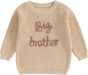 Big Brother Little Brother Matching Outfits Letter Embroidery Knit Sweater Shirt Baby Boy Winter Warm Clothes