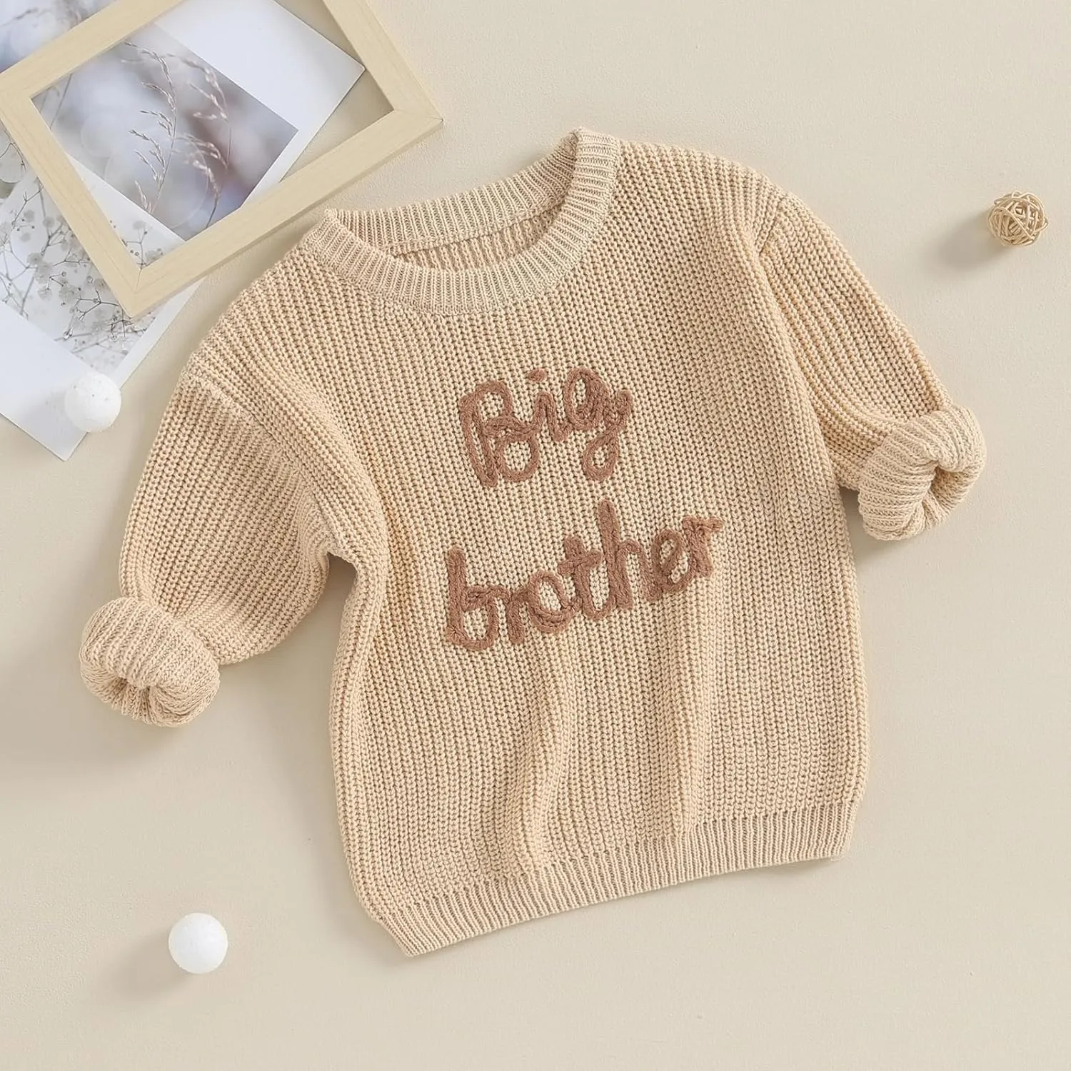 Big Brother Little Brother Matching Outfits Letter Embroidery Knit Sweater Shirt Baby Boy Winter Warm Clothes