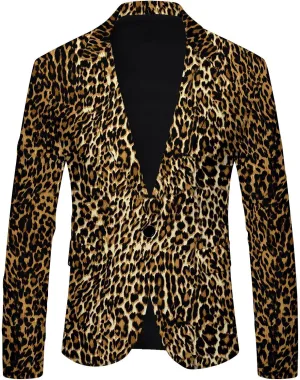 Blazer for Men Striped Polka Dot Leopard Lightweight Suit Jacket Slim Fit Casual Coats Work for Dinner,Prom,Wedding