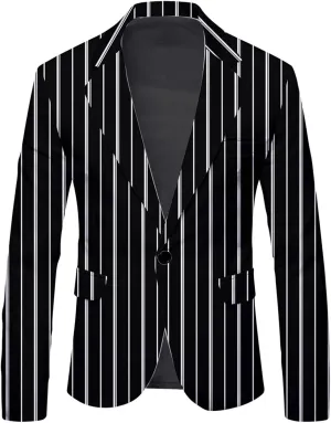Blazer for Men Striped Polka Dot Leopard Lightweight Suit Jacket Slim Fit Casual Coats Work for Dinner,Prom,Wedding