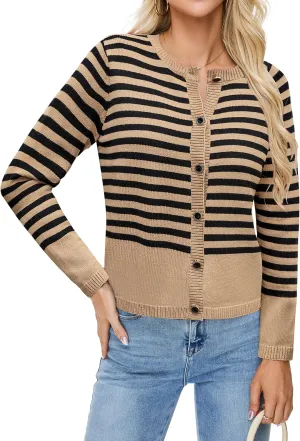 BMJL Women's Striped Cardigan Sweaters Lightweight Cropped Long Sleeve Tops Button Down 2024 Fall Outfits Trendy